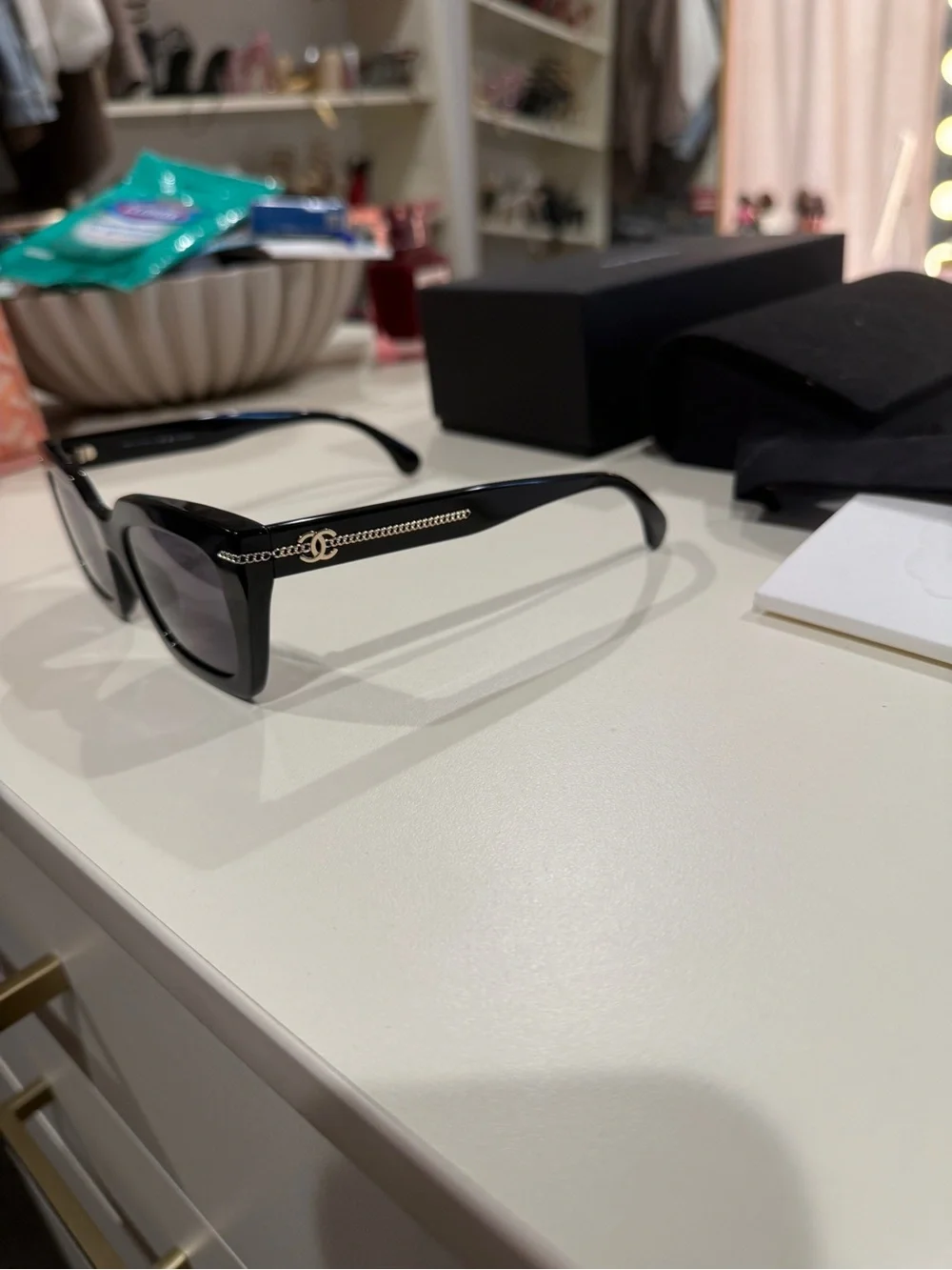 CHANEL Black Sunglasses with Gold CC Accent